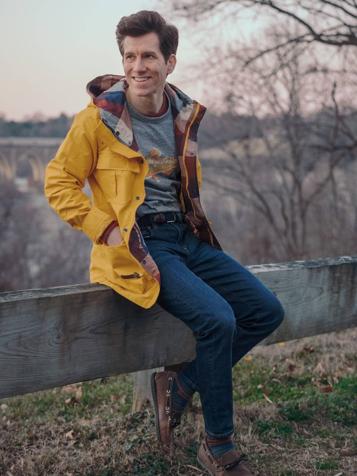 Brock Wearing Classic Yellow Raincoat