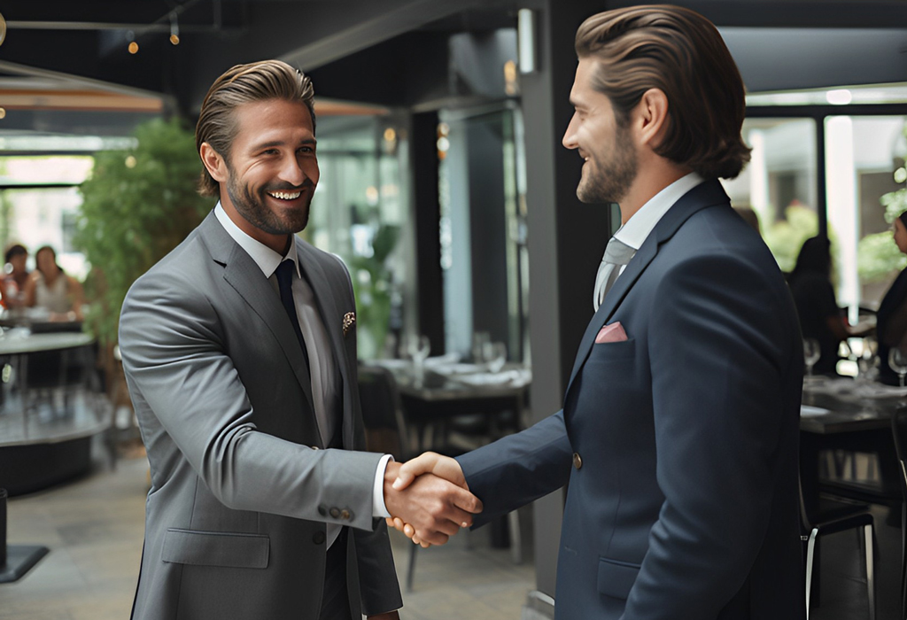 2 men meeting each other establishing eye contact