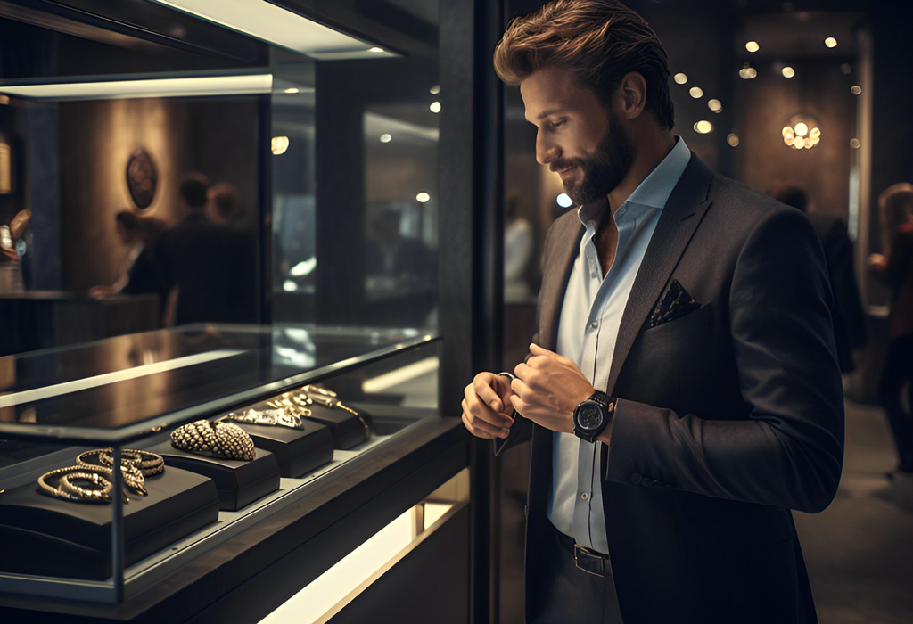 man choosing jewelry