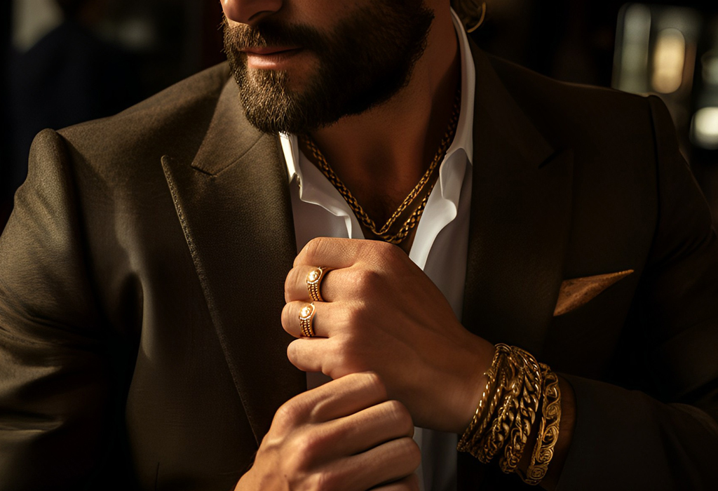 man wearing jewelry unbalanced