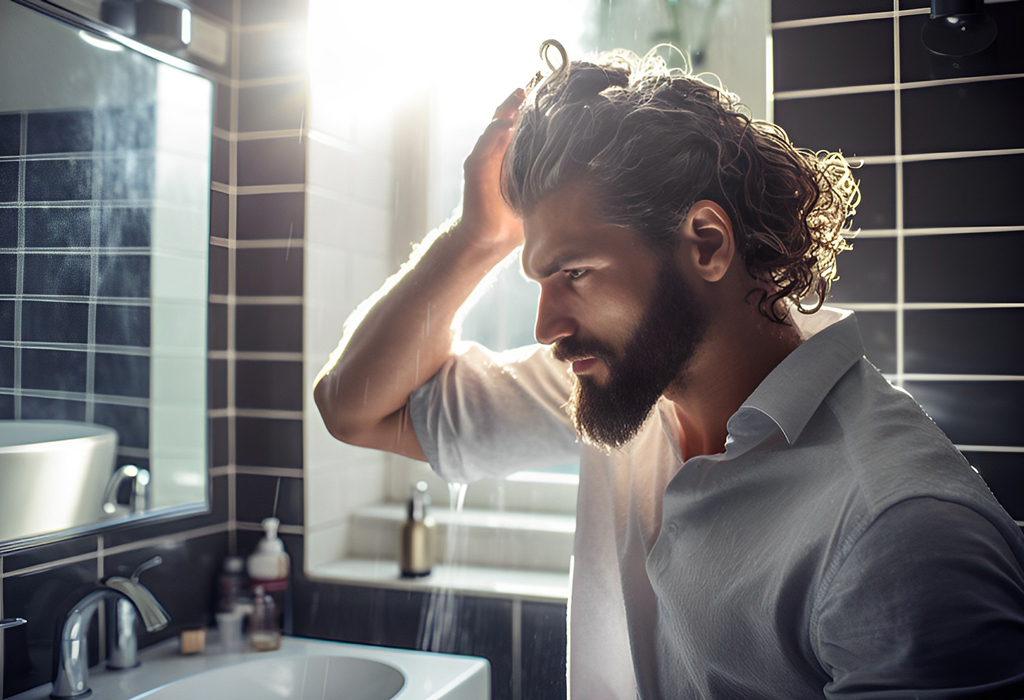 man running hand through long hair 