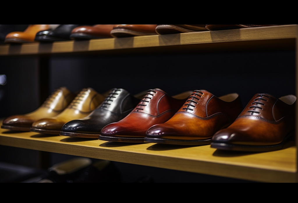 dress shoes on shelves