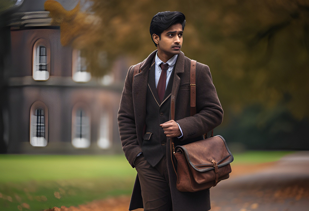 man in tweed with satchel 