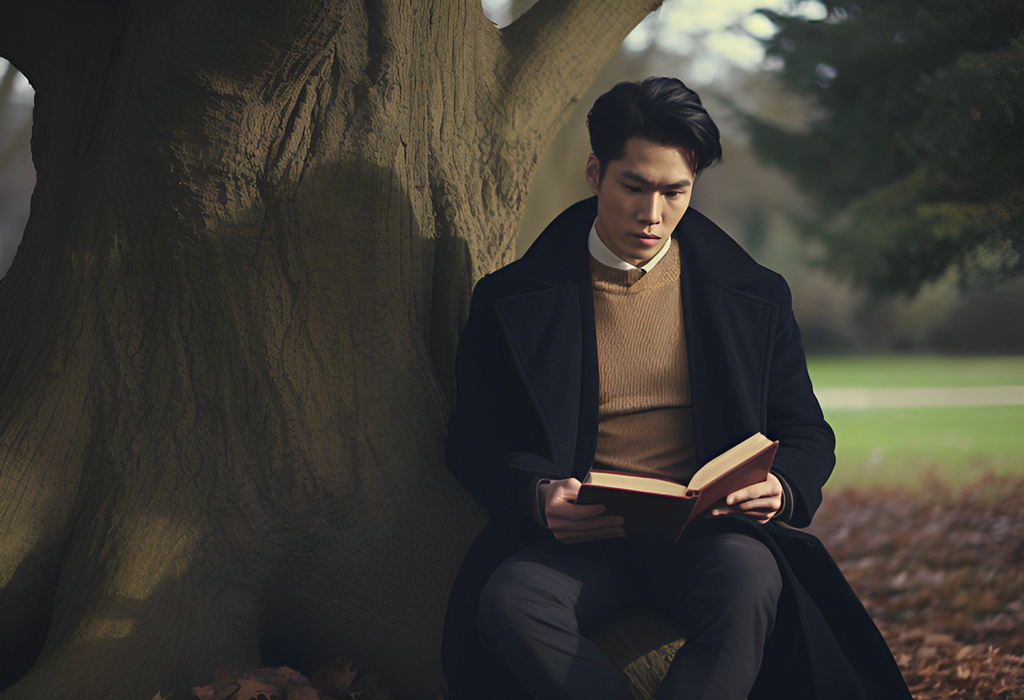 man under tree reading