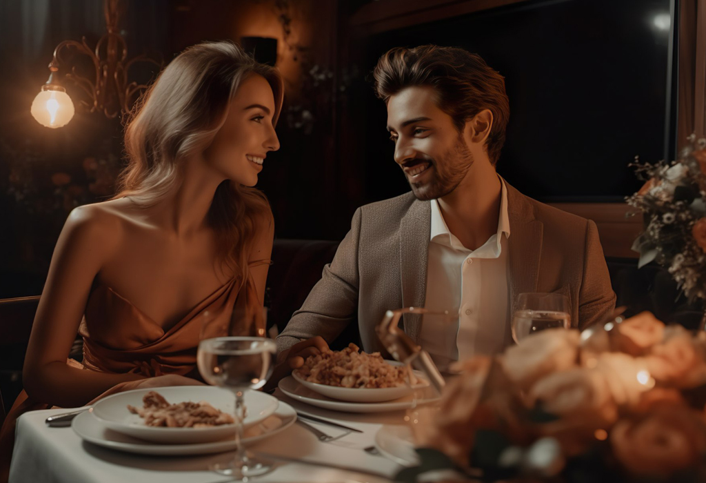 man shows good manners to a girl dining in restaurant