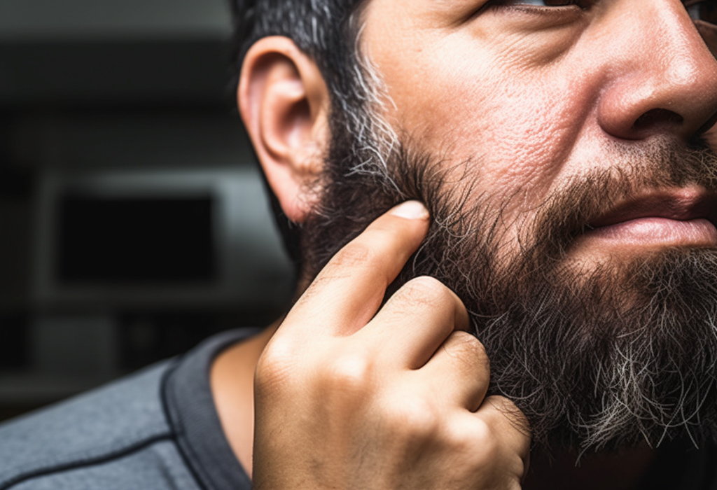 man touching his beard