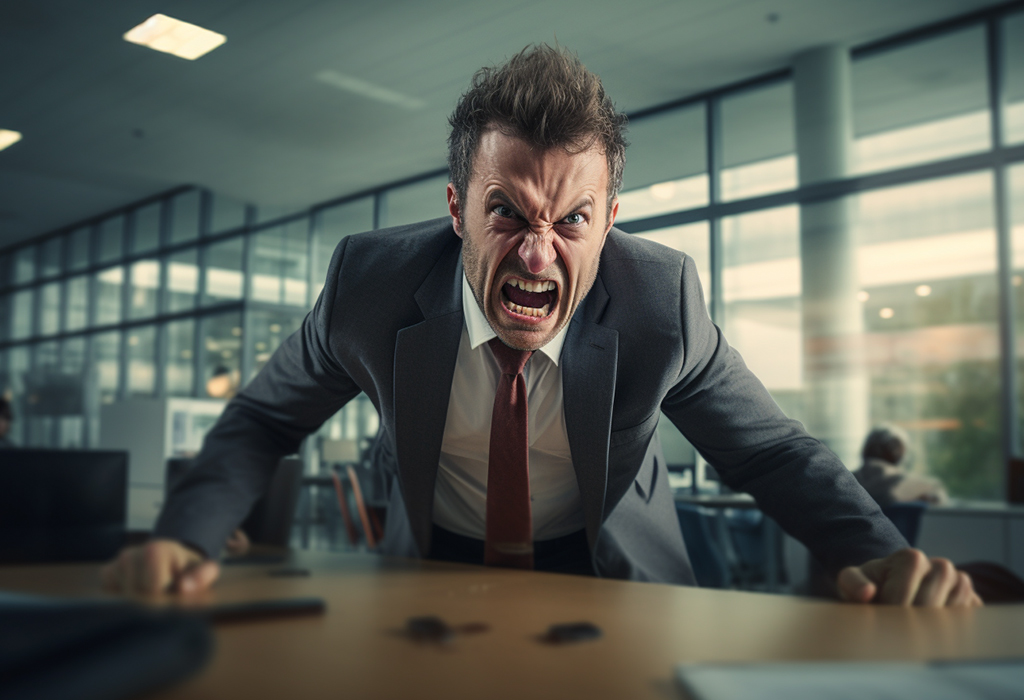 angry man in office