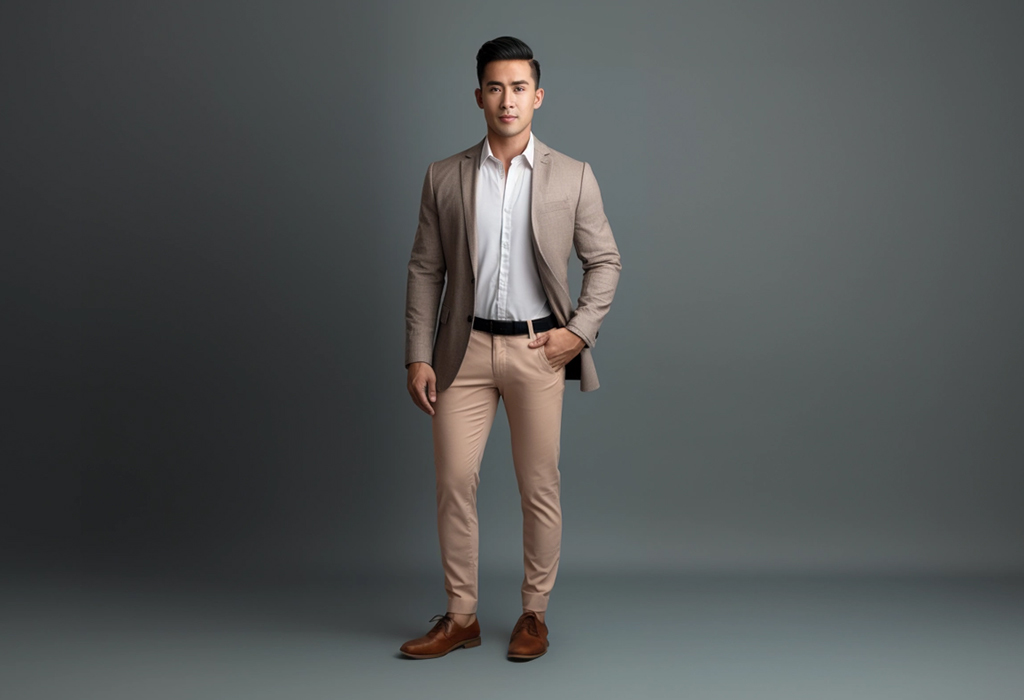 short man wearing chinos with blazer