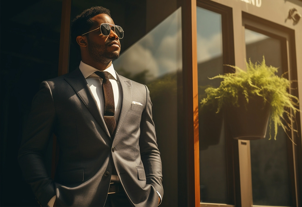 black guy in sunglasses wearing suit