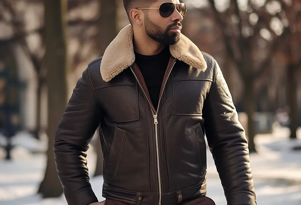Man in Leather Bomber Jacket and Sunglasses
