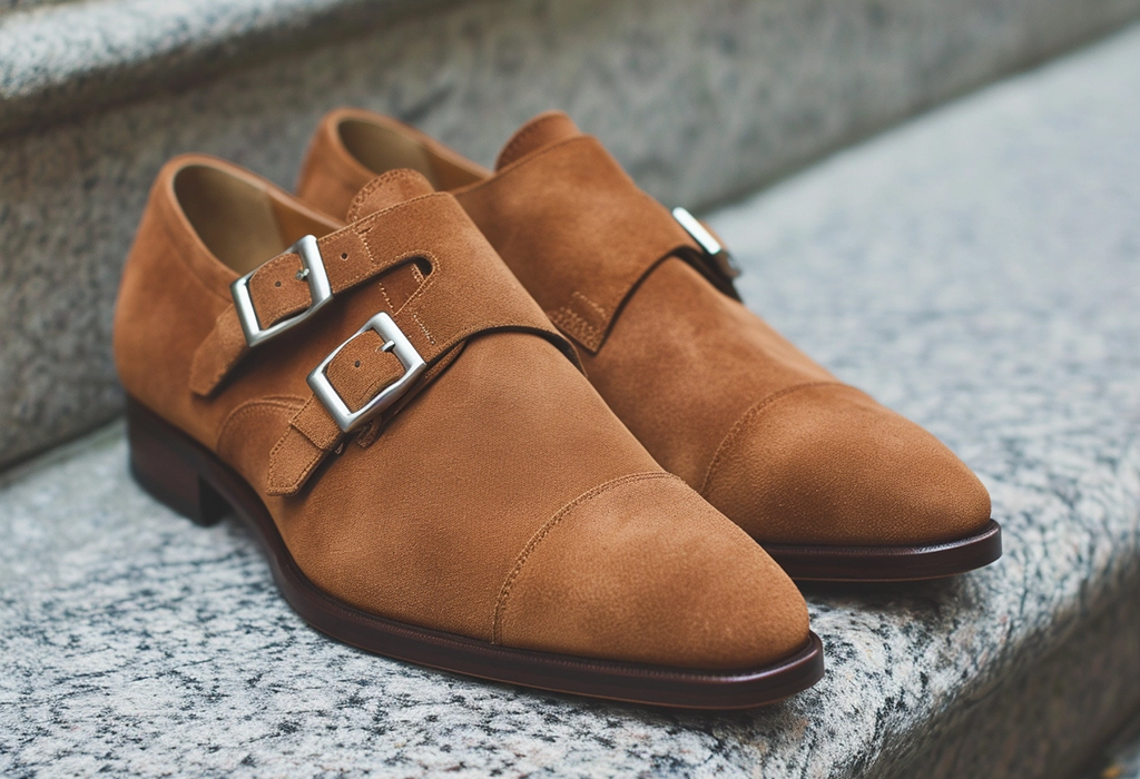 double monk strap suede shoes 