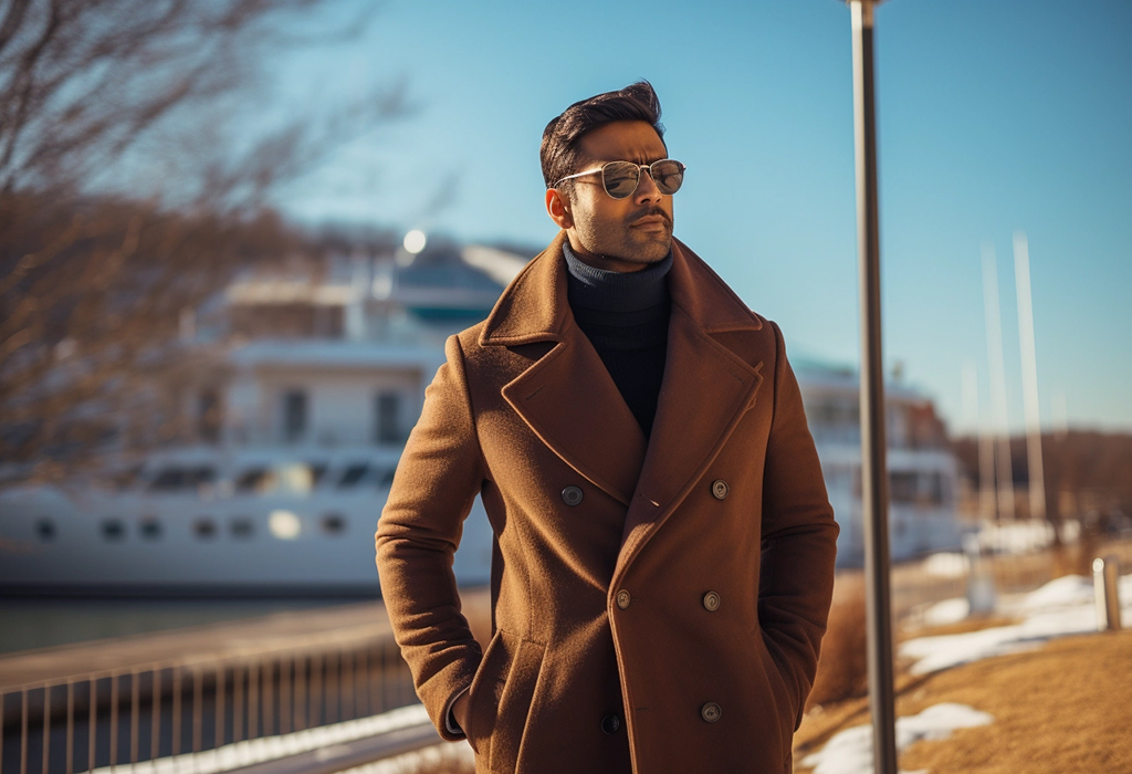 man wearing pea coat