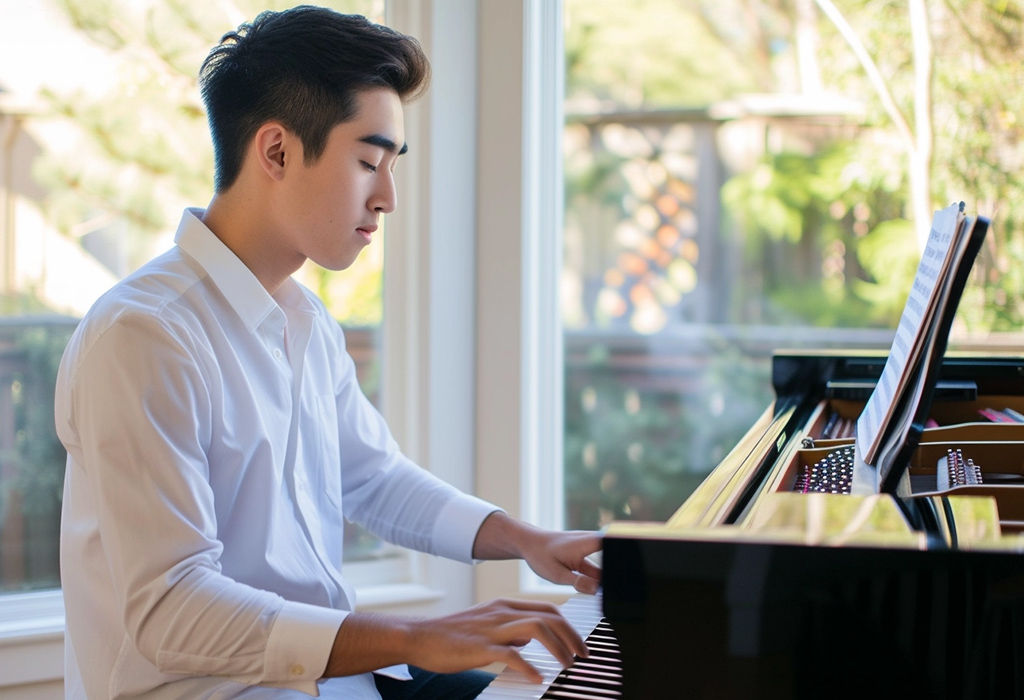 young man playing piano