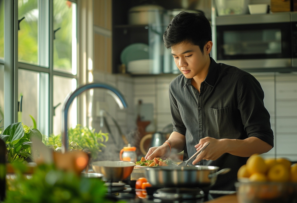 man cooking at the kitchen