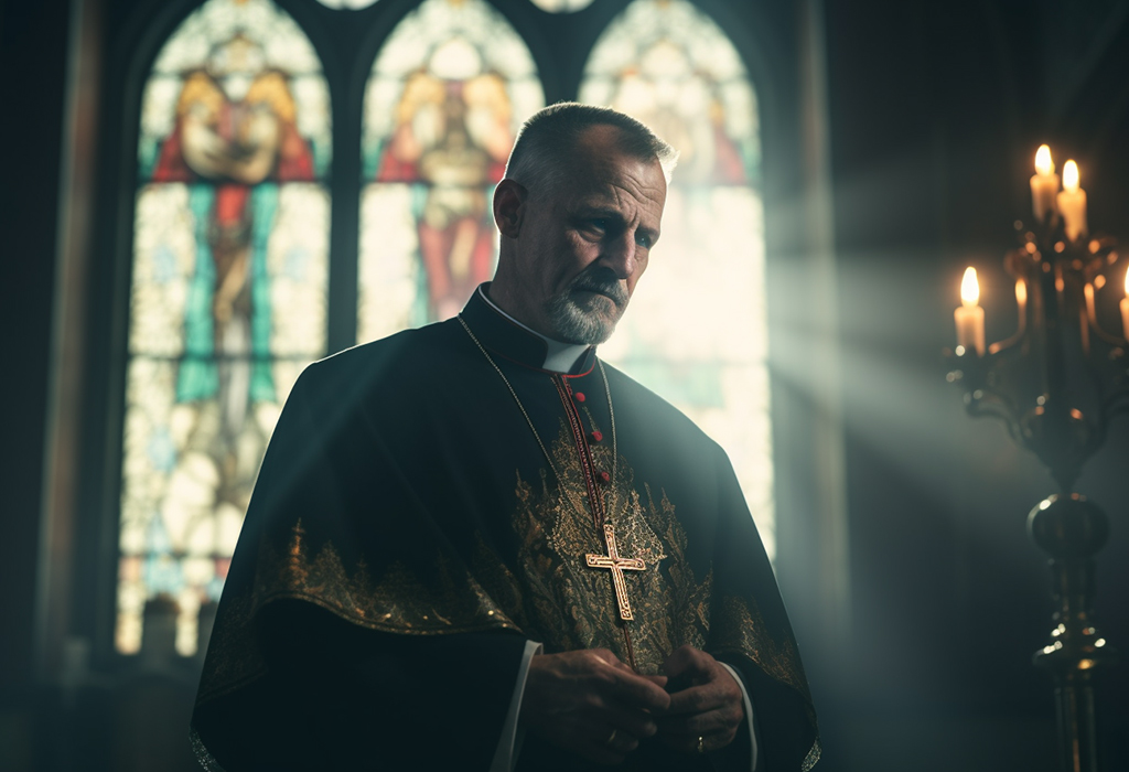 christian priest in a church