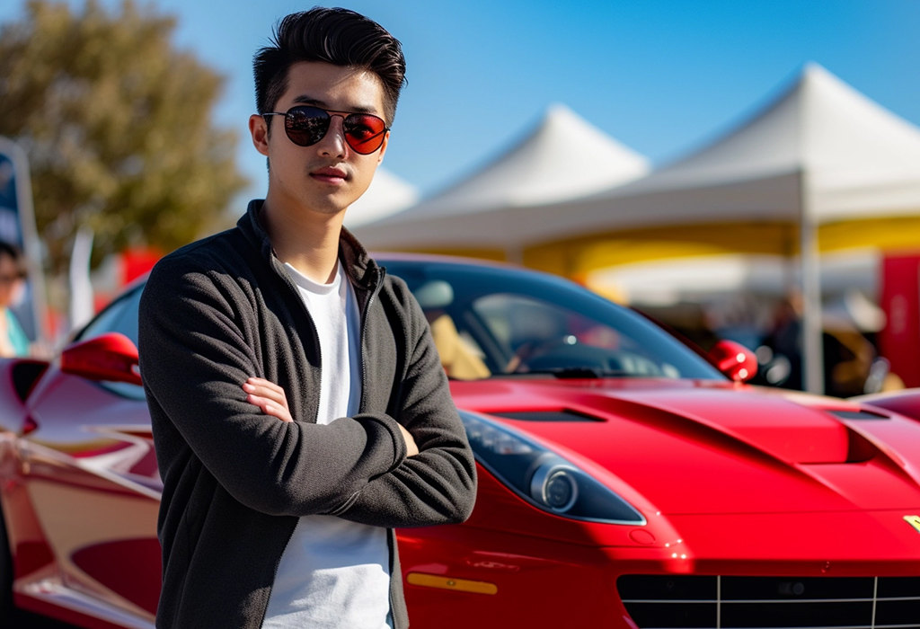 guy standing in front of a luxury carv showing off