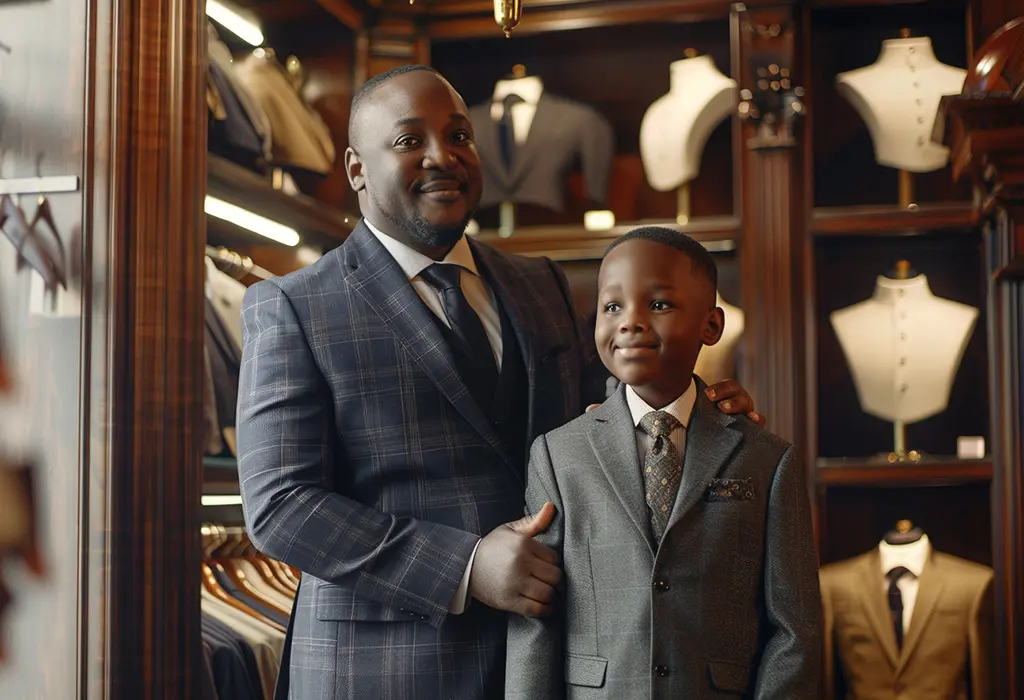 father and son dressed sharp in suits