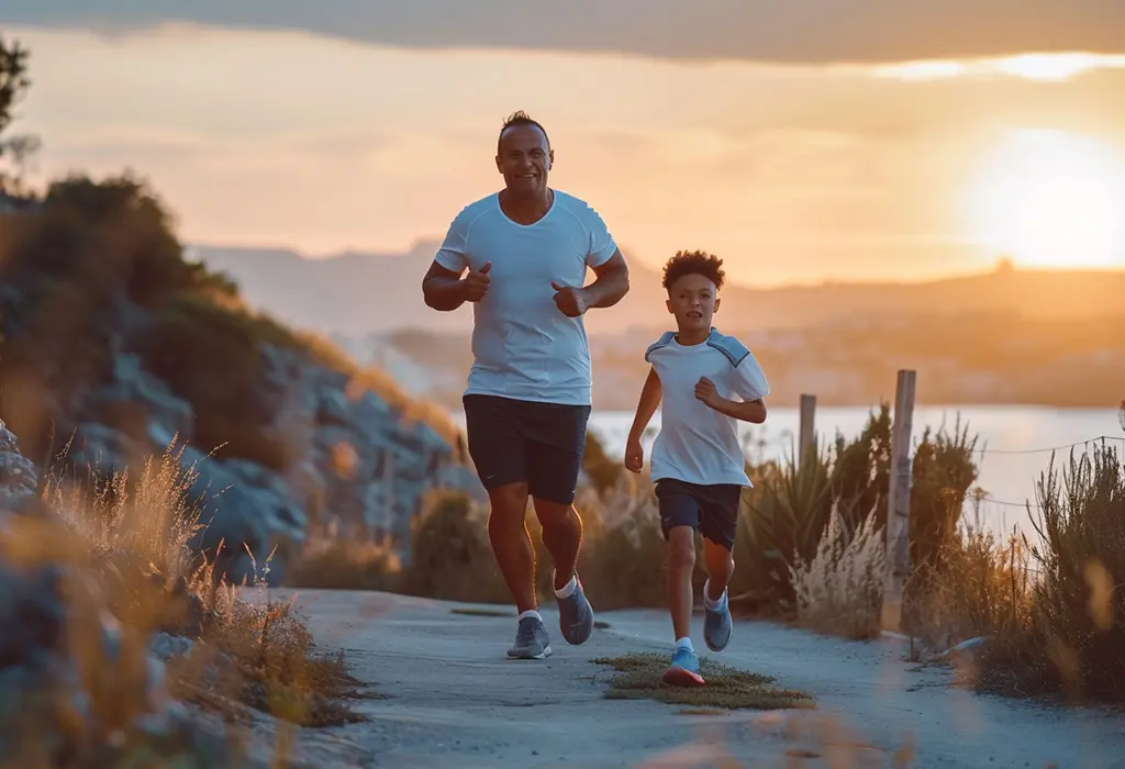 father and son running