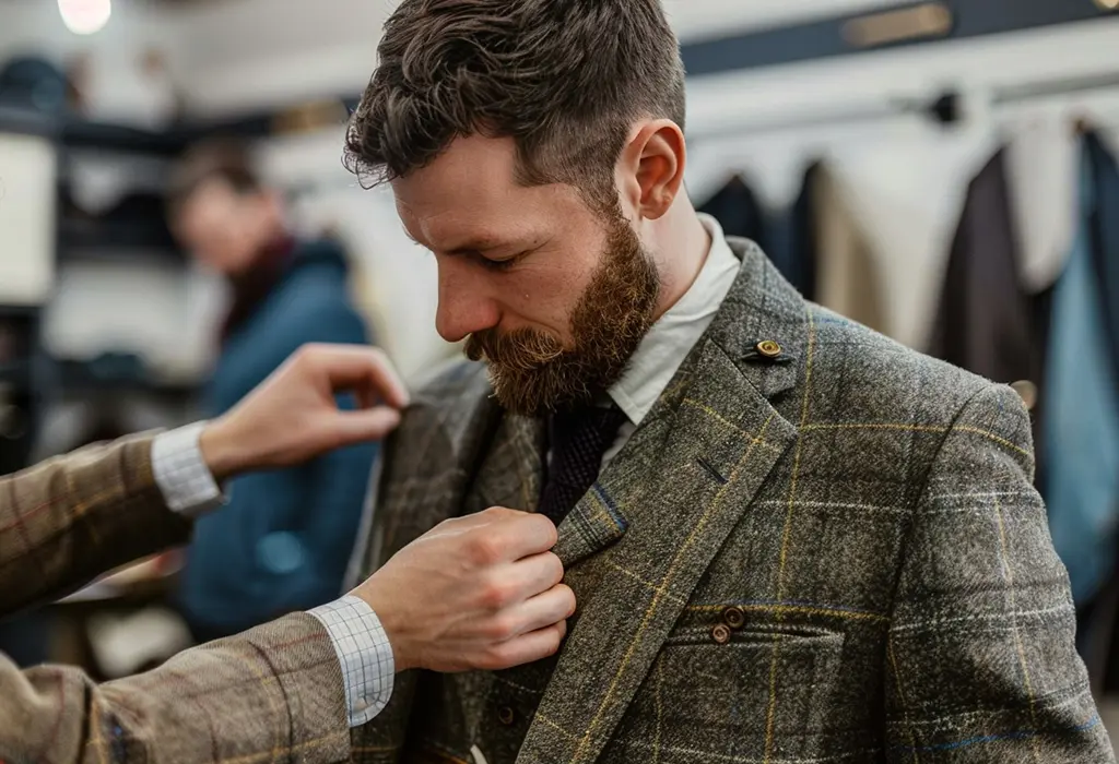 measuring tailored tweed suit