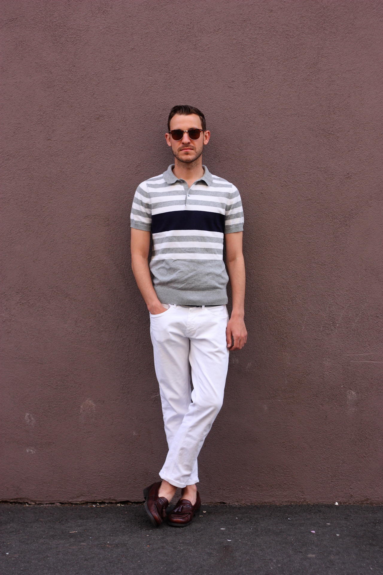 man wearing white chinos