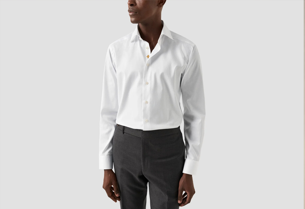 Black man wearing Embroidery Solid Signature Twill Shirt by Eton