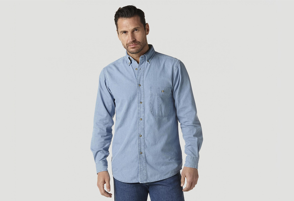 The Best Budget Denim Shirt: Wrangler Rugged Wear® Denim Basic Shirt in Stonewash