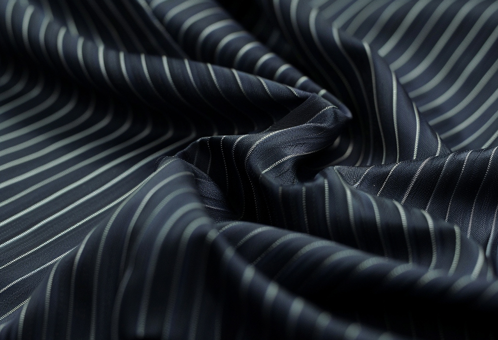 dark navy blue pinstripe suit fabric