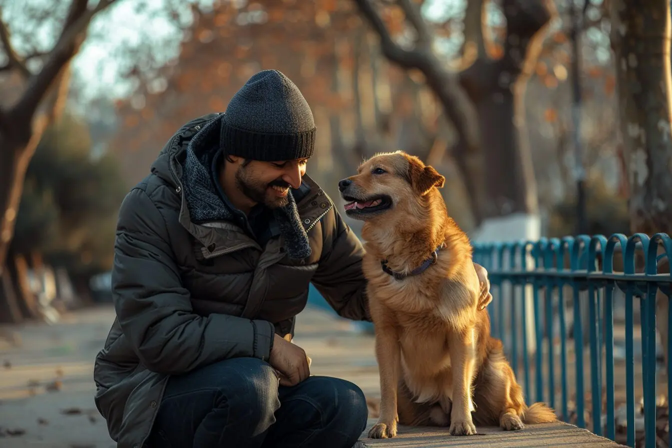 happy man with dog