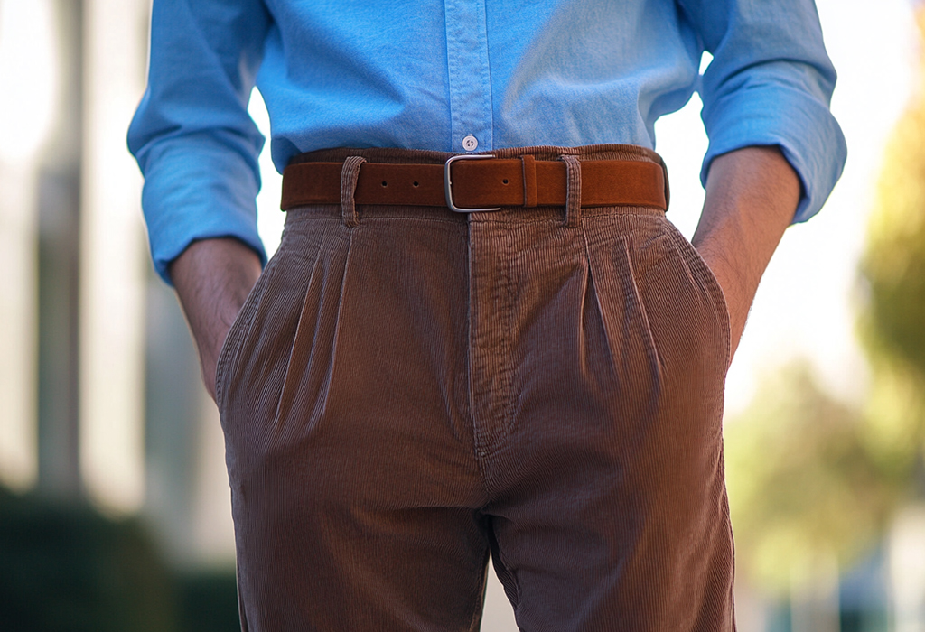 high-waisted double pleated brown corduroy pants