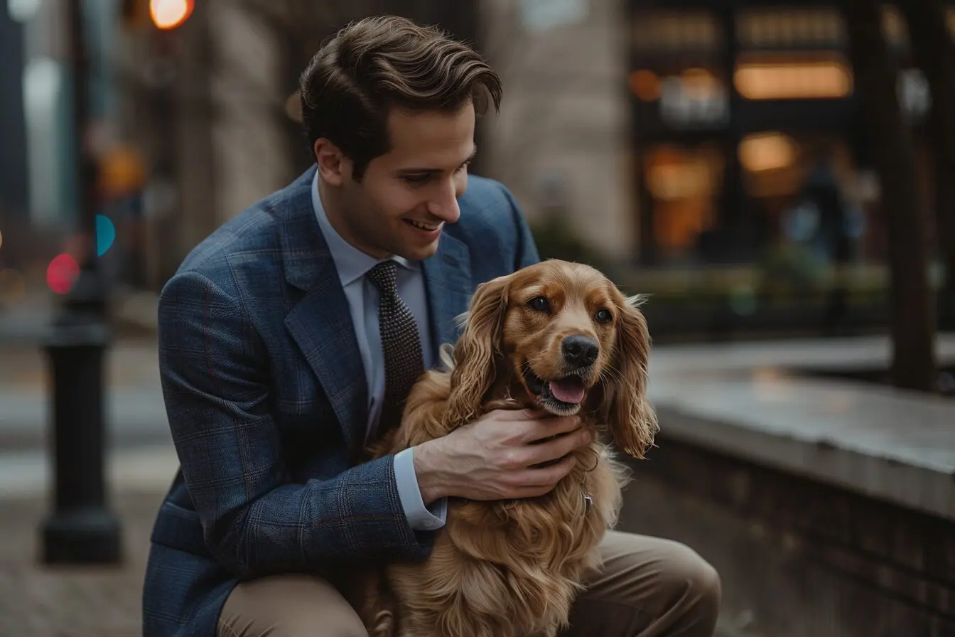 man petting a dog