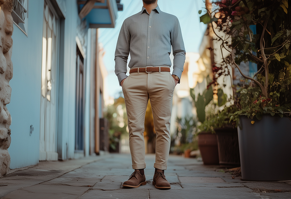 blue dress shirt with a micro-check pattern