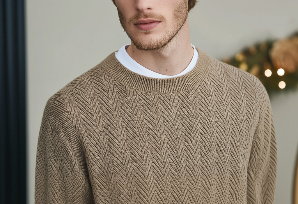 tan herringbone knit sweater