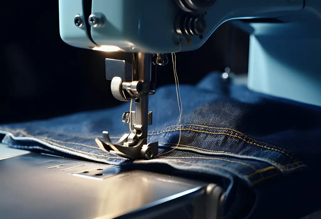 sewing machine with denim fabric