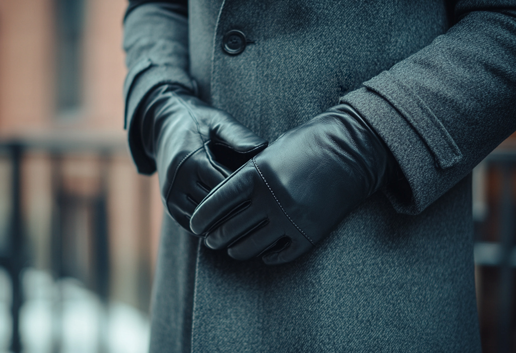 leather gloves with overcoat