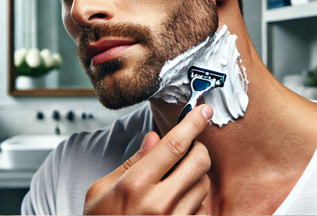 man shaving neck beard