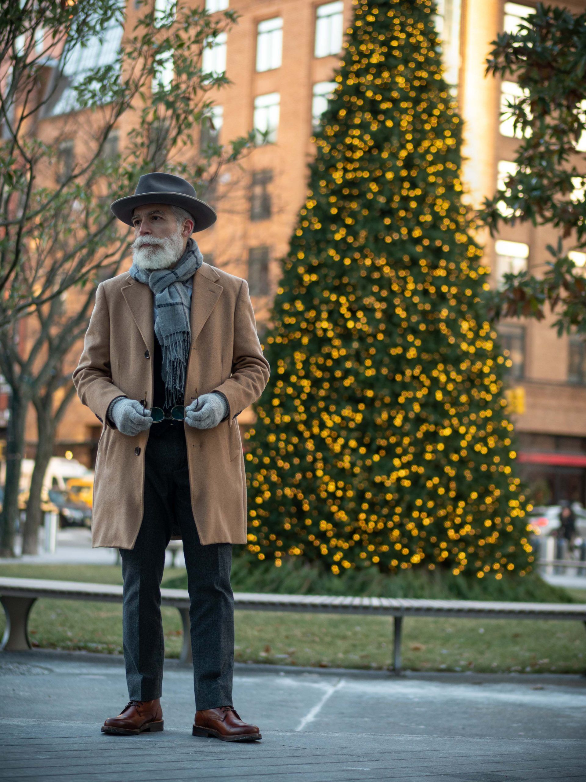 @ericnycstyle wearing a custom camel topcoat form Indochino