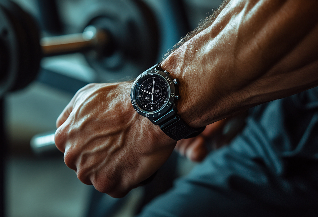 muscle hand with watch on wrist