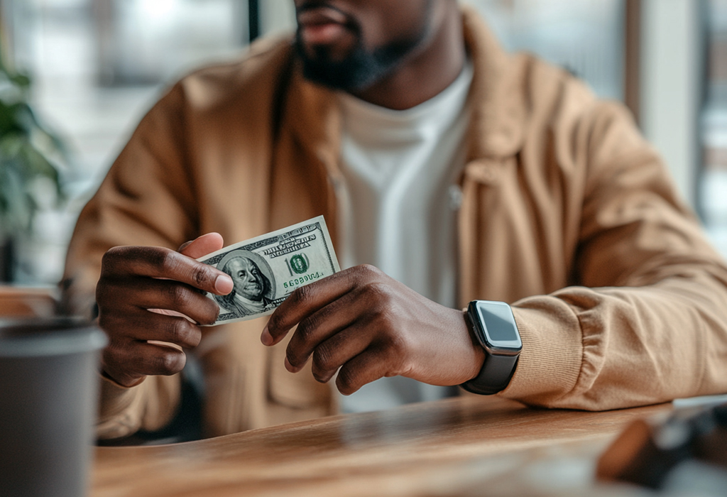 man wearing expensive smartwatch