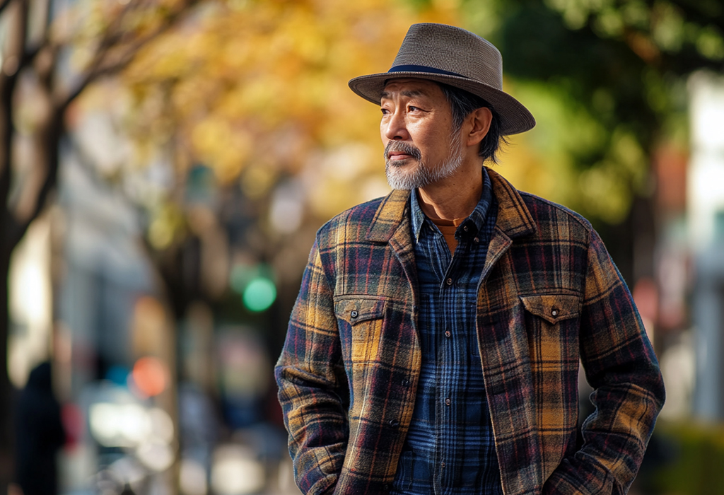 older man wearing flannel shirt jacket