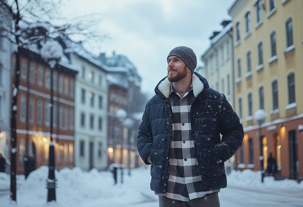 layering flannel shirt jacket with winter jacket