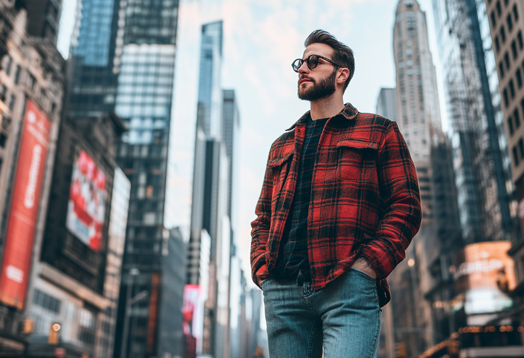 man wearing Flannel Shirt in urban area