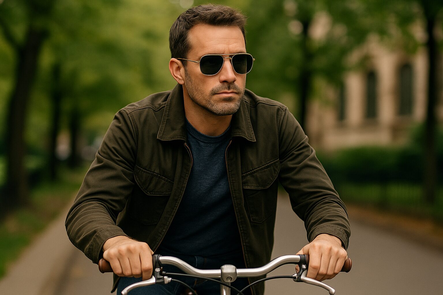 man on bike wearing Randolph Engineering Aviator