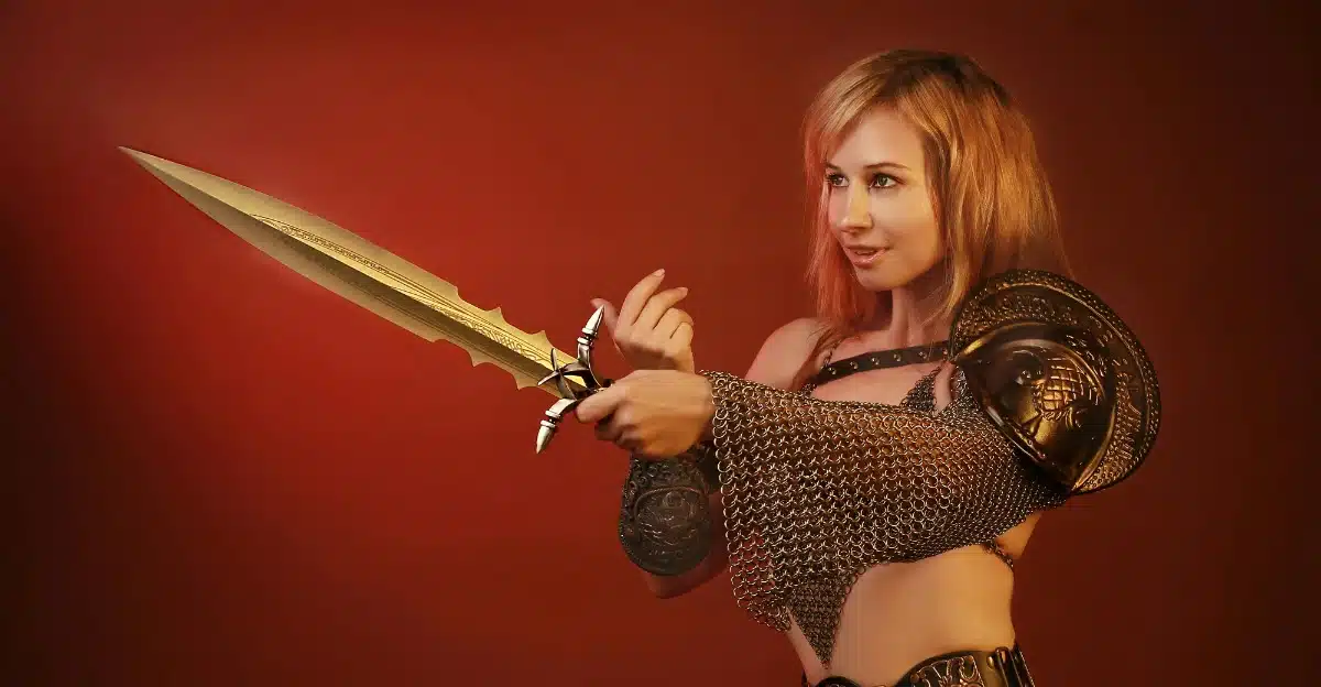 Woman in Armor Holding a Sword