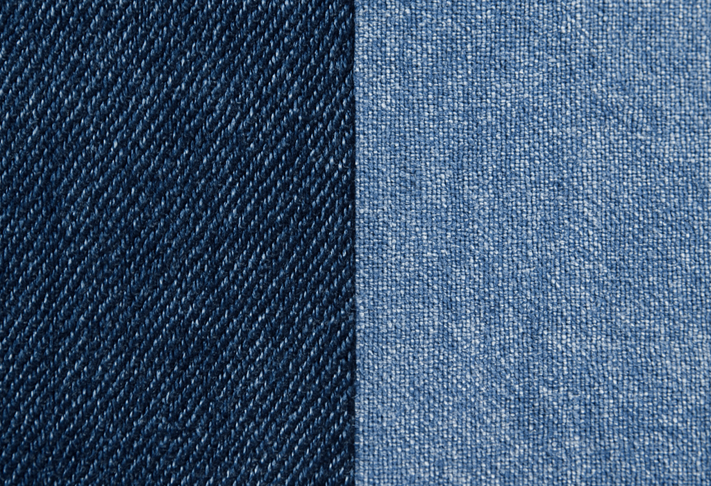 Close-up images comparing the textures of denim and chambray side by side