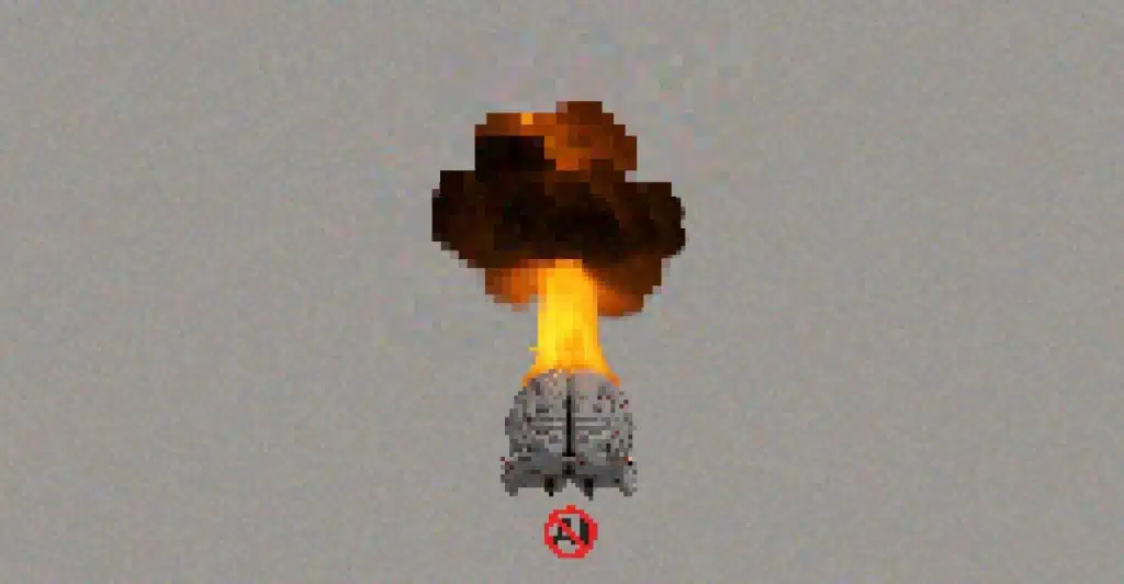A pixelated image from the video game Doom showing an explosion with a brain-like enemy below it.