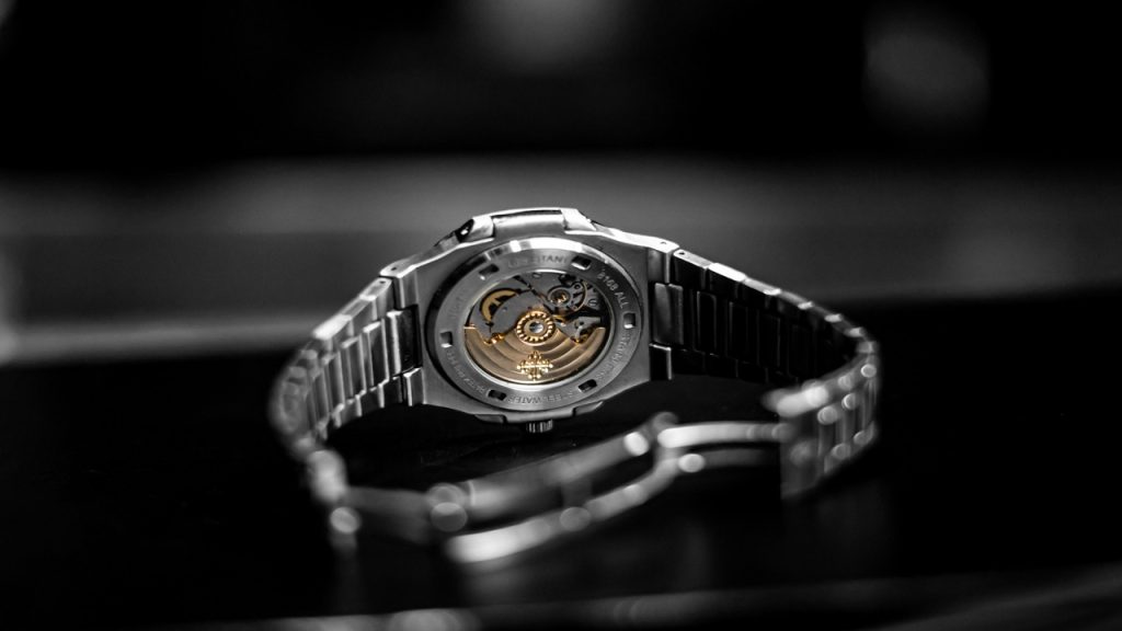 The back of a mechanical watch.