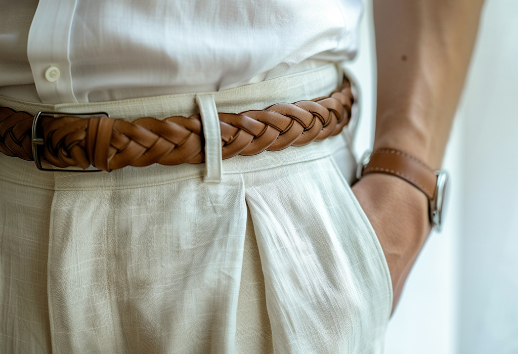 linen trousers with braided belt