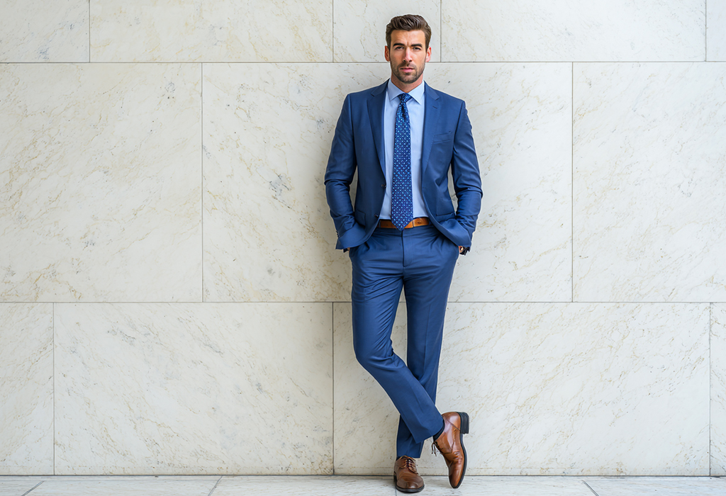 confident man with perfect posture wearing dress shoes with higher heels
