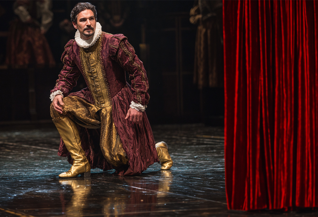 male actor wearing heels while performing in theatre