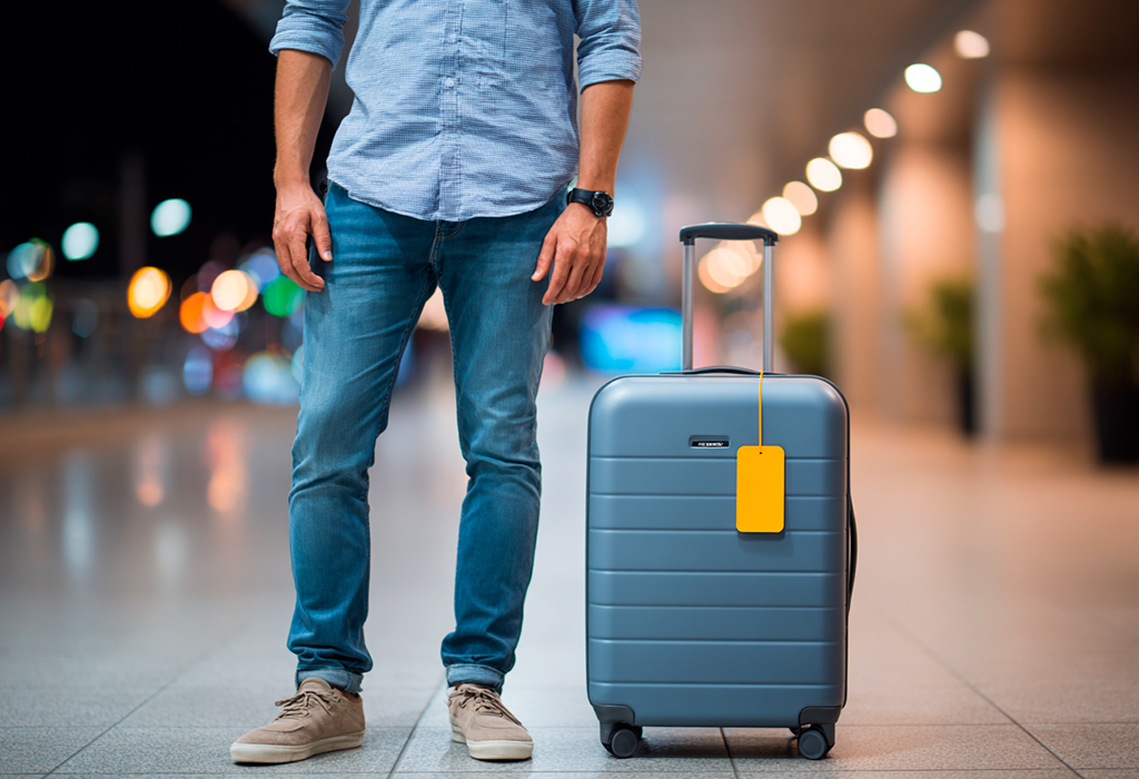 man with wheel suitcase